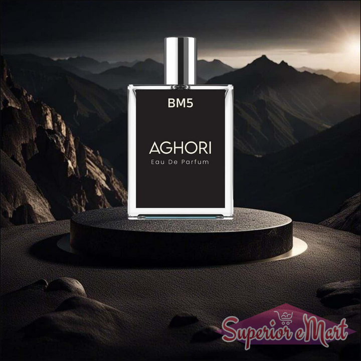 AGHORI The Mystical Perfume bottle on a mountain backdrop, showcasing elegance and allure