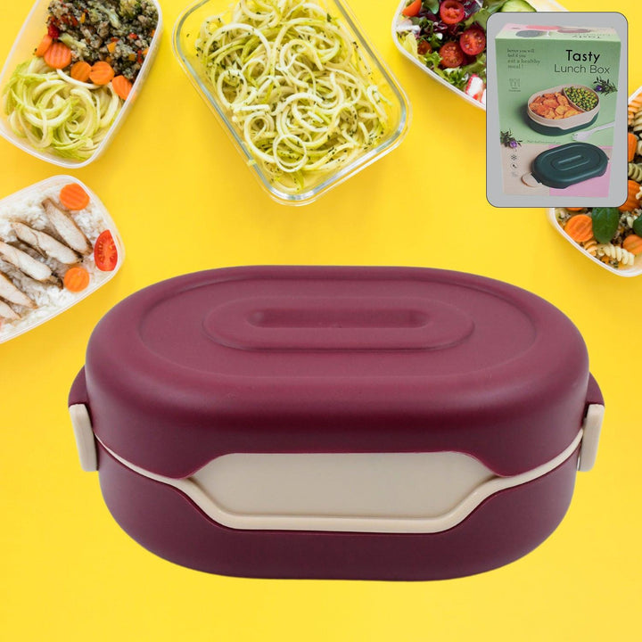 Superior eMart airtight food grade tiffin box in maroon color with food preparation suggestions