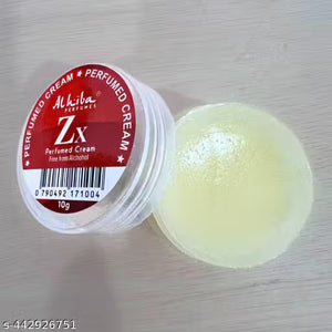 Al Hiba ZX perfumed body cream in a clear jar, alcohol-free for a soothing fragrance experience