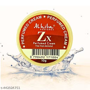 Al Hiba ZX perfumed body cream in a 10g tin, alcohol-free and ideal for long-lasting fragrance