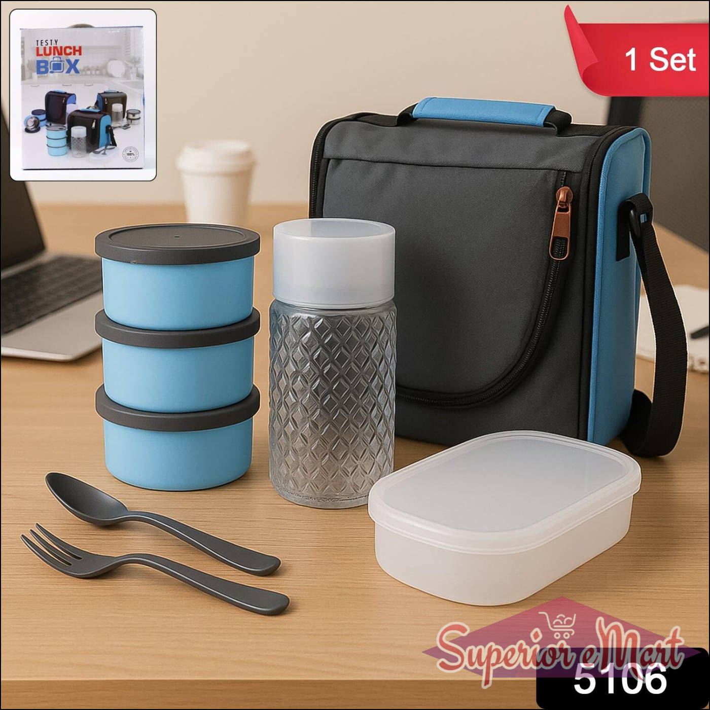 All in One Lunch Box Set with Bag & Containers - Superior eMart