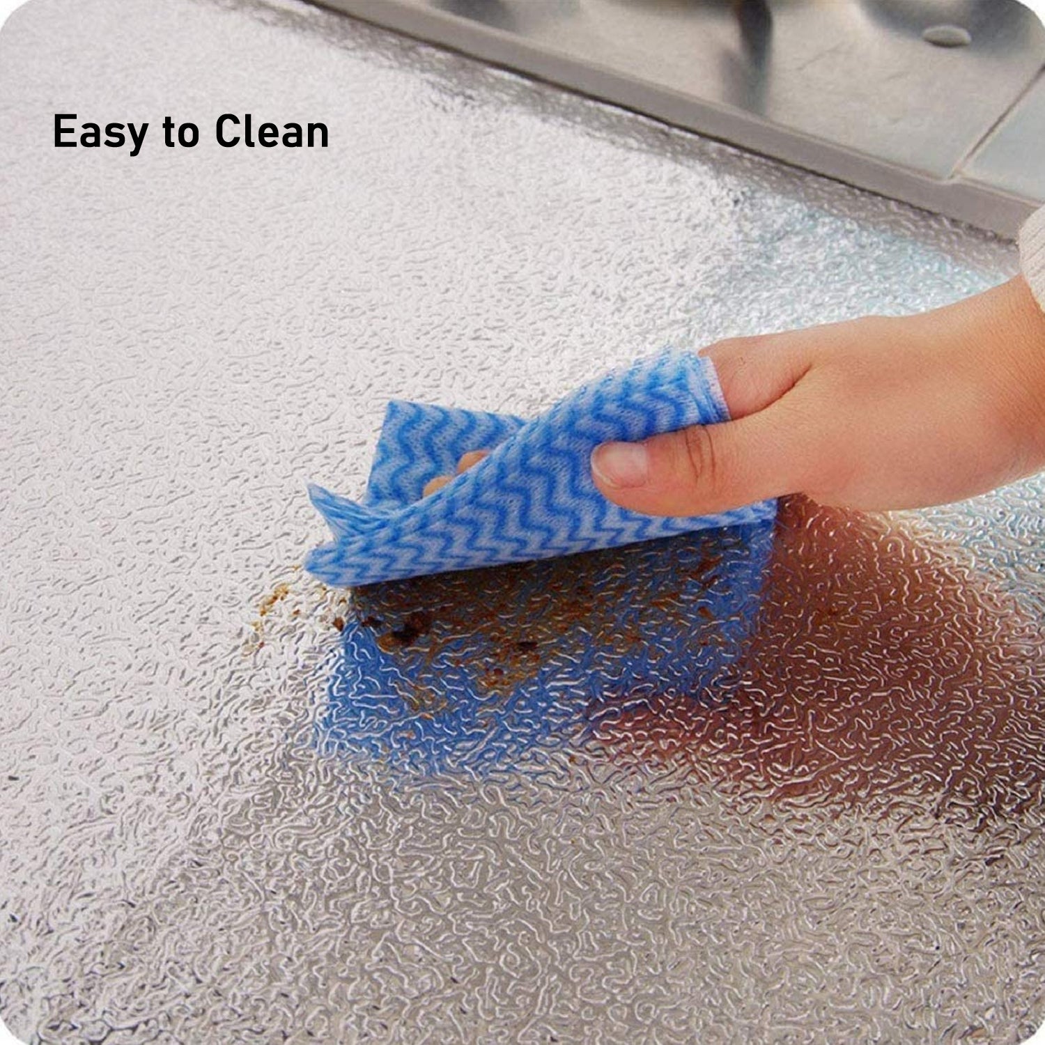 Easy to clean aluminum kitchen wall 3 Pc 50x90 Cm sheet with textured surface being wiped with cloth