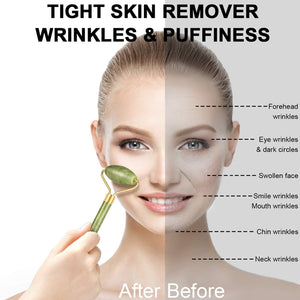 Anti-aging face massager with dual-side roller to reduce wrinkles and puffiness for youthful skin