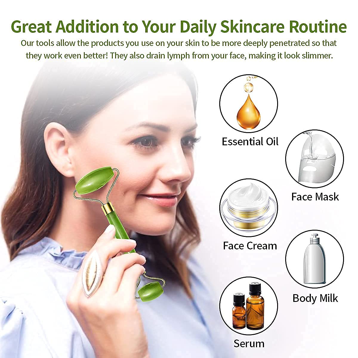 Woman using an anti-aging face massager with essential oils for a radiant skincare routine