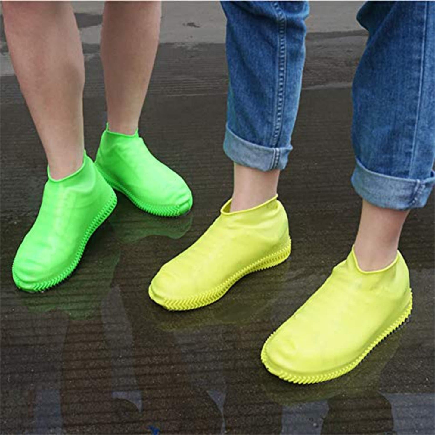 Bright green and yellow anti-skid boot cover for effective outdoor protection and traction