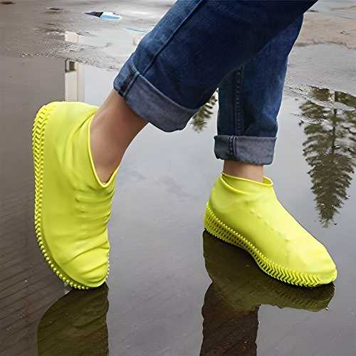 Bright yellow anti-skid boot cover for men providing slip resistance and waterproof protection