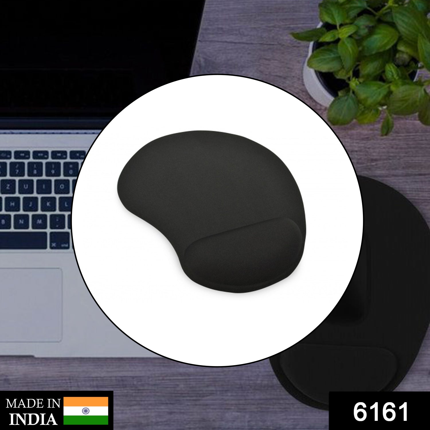 Black anti-slip mouse pad for PC with ergonomic wrist support for comfortable use