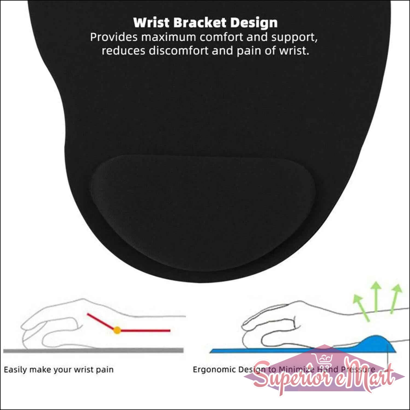 Anti-Slip Mouse Pad for PC with Wrist Support - Superior eMart