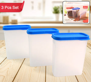 Superior eMart 3-piece container set for kitchen with blue lids and clear storage boxes