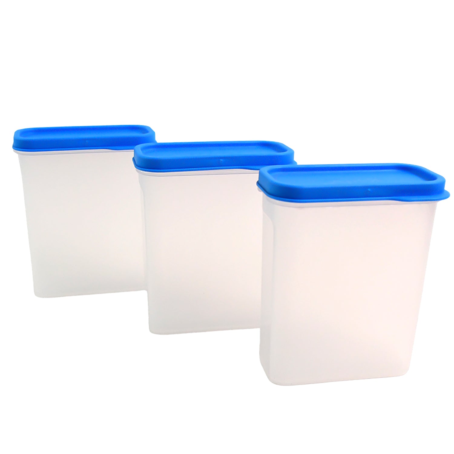 Superior eMart 3-piece container set for kitchen with blue lids and clear bodies for food storage