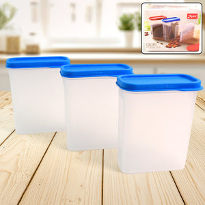 Superior eMart 3-piece container set for kitchen with blue lids and clear plastic storage boxes