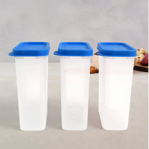 Superior eMart 3-piece container set for kitchen with clear bodies and blue lids for food storage
