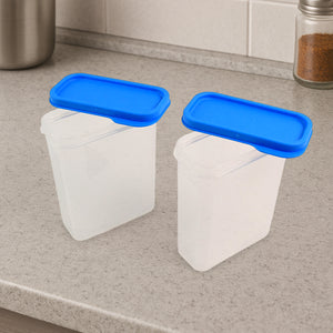 Superior eMart 3-piece container set for kitchen with clear bodies and blue lids on countertop