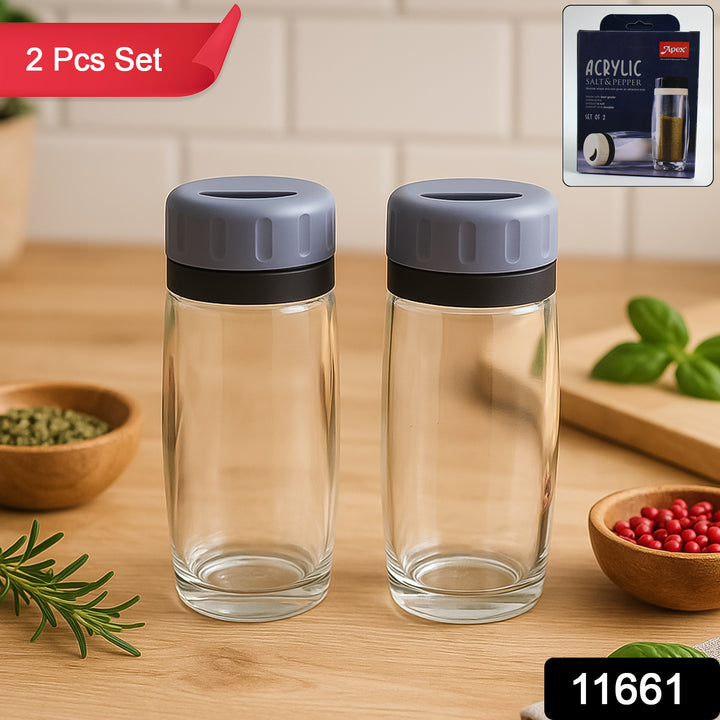 Apex acrylic salt and pepper shakers 2 pcs set with clear bodies and gray lids by Superior eMart