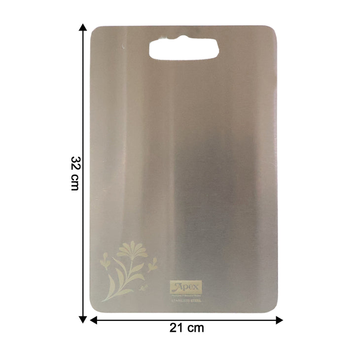 Superior eMart stainless steel chopping board in a sleek design for kitchen use, measuring 32x21 cm