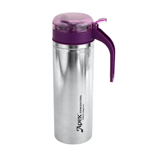 Superior eMart stainless steel oil pourer with purple lid and handle for kitchen use