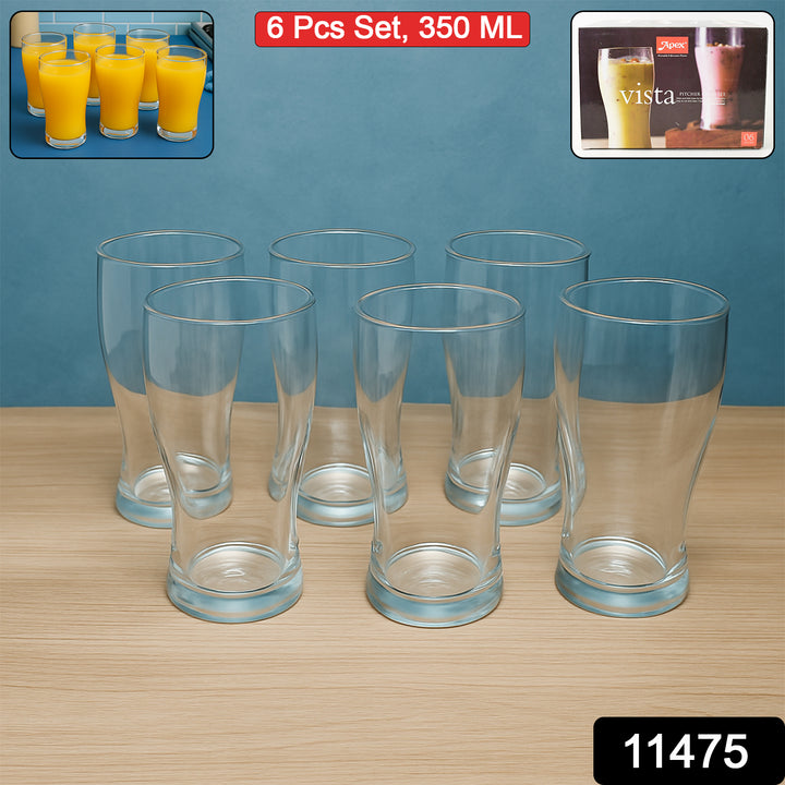 Superior eMart unbreakable glass pitcher set with six clear 350 ml glasses on wooden table