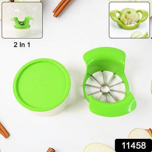 Green apple cutter with container for easy slicing and storage of apples