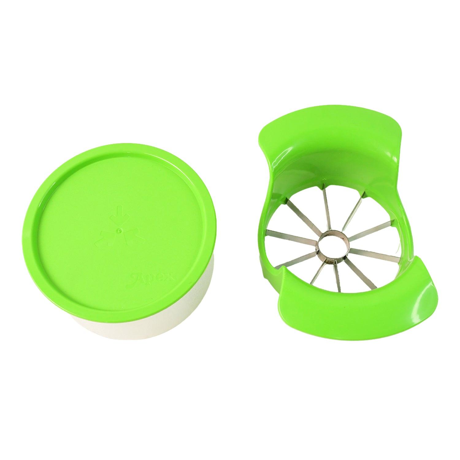 Apple cutter with container in green design for easy slicing and storage of apples