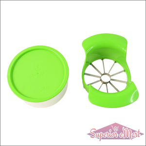 Apple cutter with container in green design for easy slicing and storage of apples