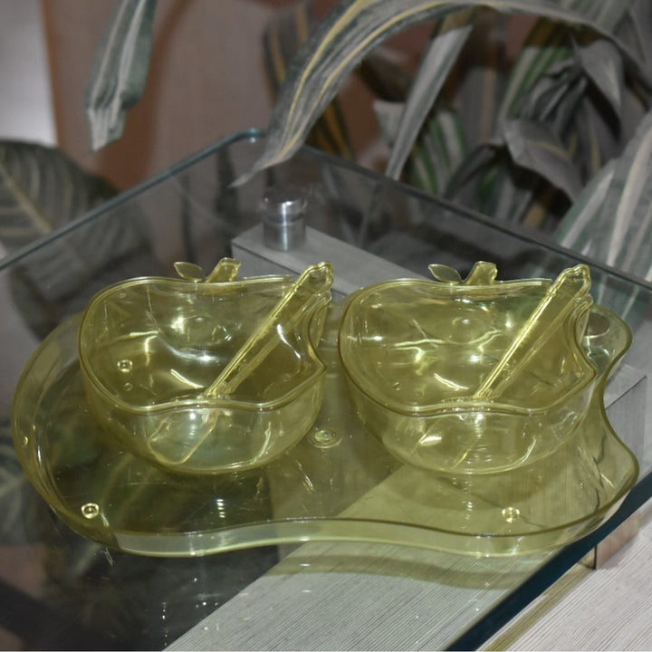 Apple shape serving tray with two transparent bowls for elegant food presentation