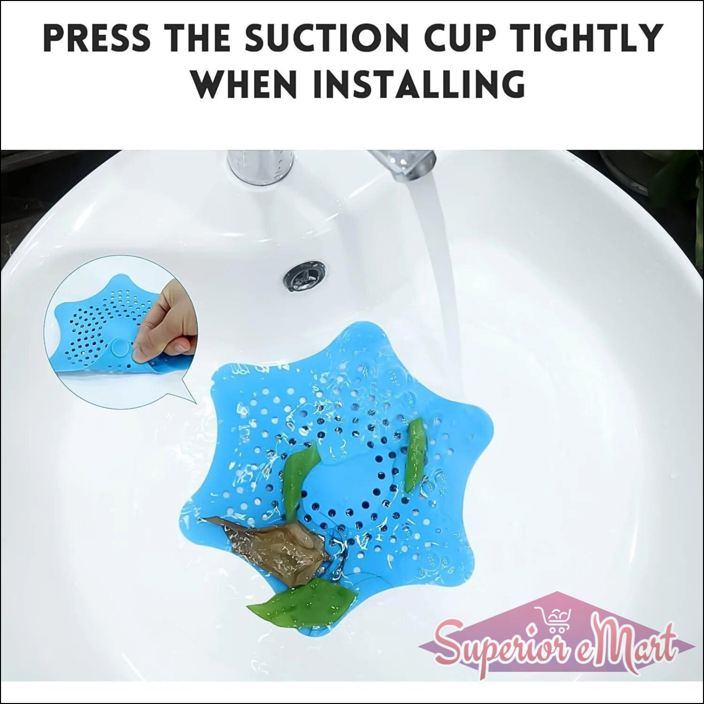 Silicone star shaped sink filter in blue, effectively trapping debris while allowing water to flow