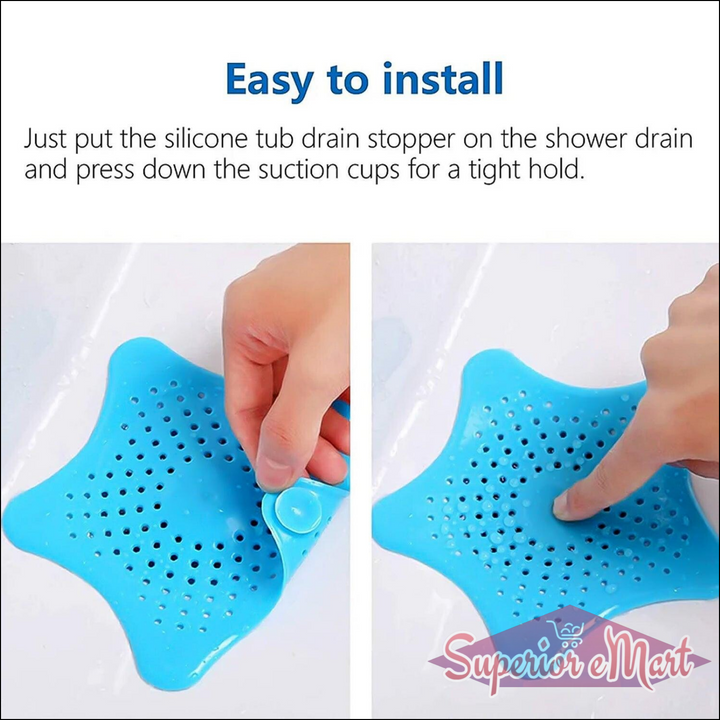 Silicone star shaped sink filter in blue, designed for easy installation in shower drains