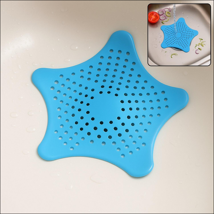 Blue silicone star shaped sink filter designed for effective drainage and food debris prevention