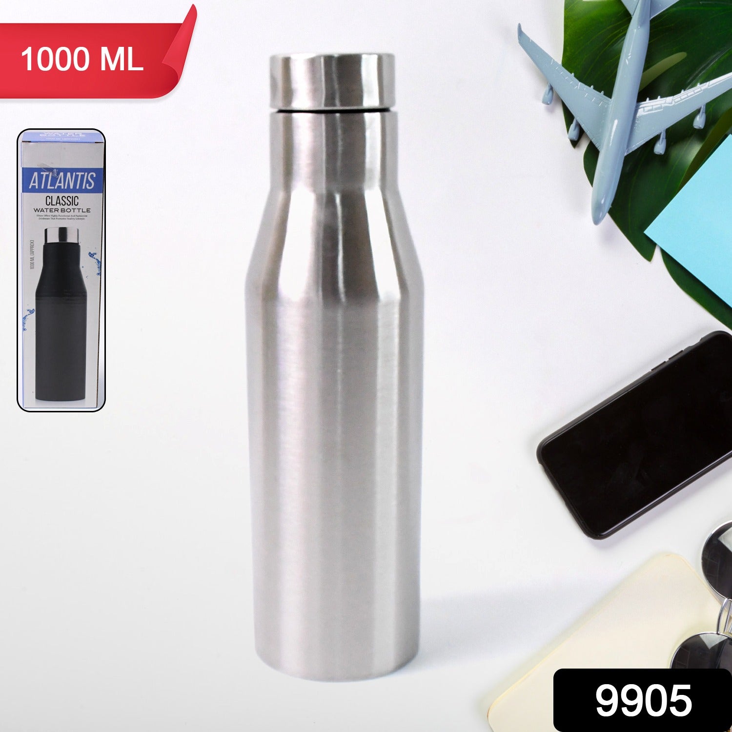 Stainless steel insulated water bottle with 1000 ML capacity by Superior eMart on a white background