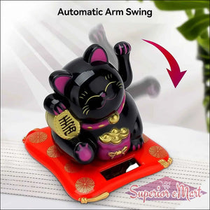 Wealth attracting cat figurine with automatic arm swing for home decor and prosperity enhancement