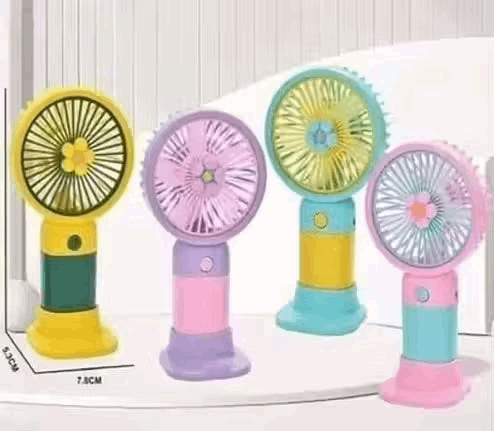 Four colorful handheld fans on a white background