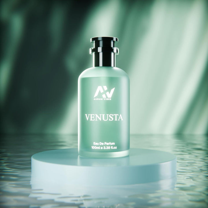 Venusta male perfume 100ml in a stylish bottle on a reflective surface for elegance and sophistication