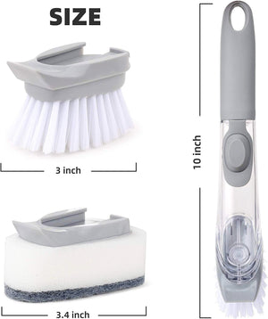 Superior eMart automatic dish scrubber brush with replaceable brush and sponge heads with size details