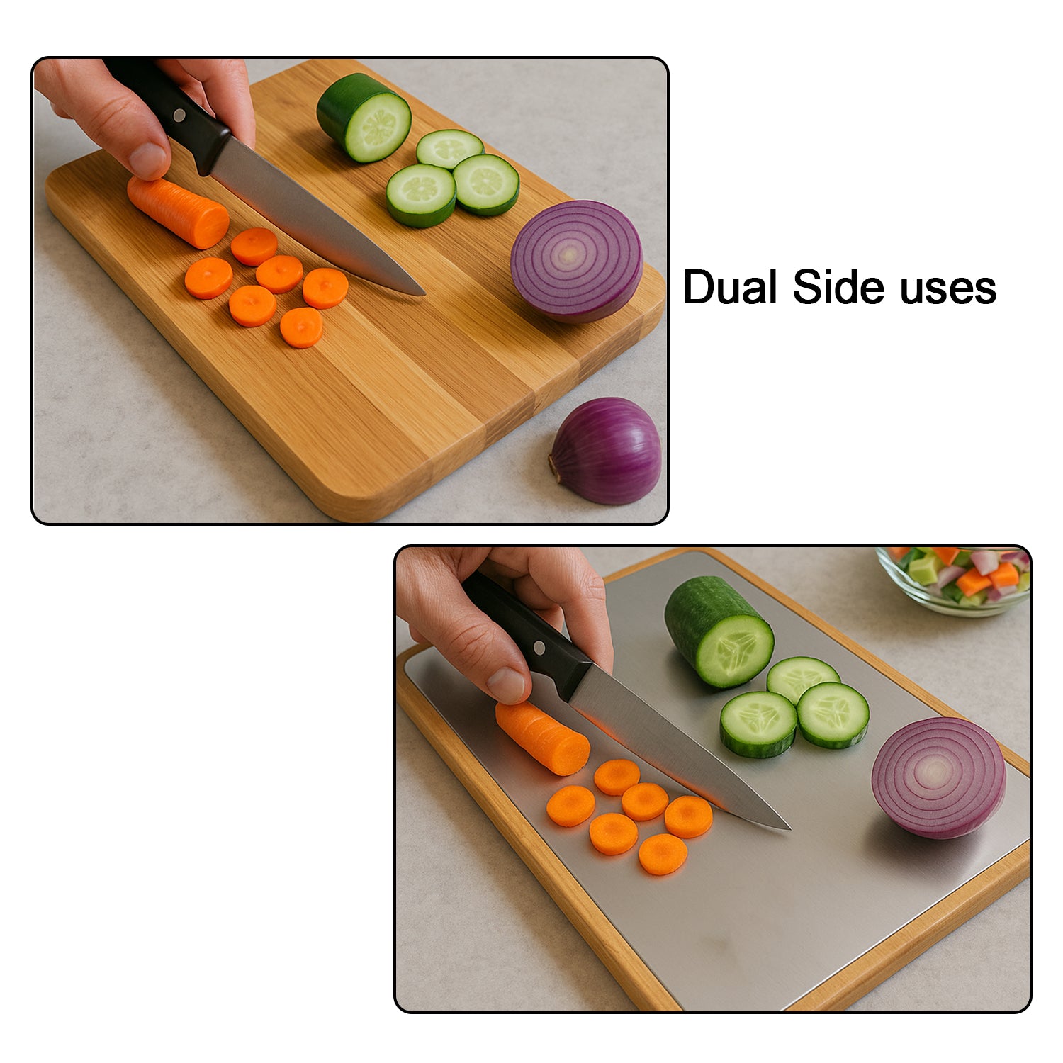 Large Stainless Steel Cutting Board With Wooden Back (1 Pc)