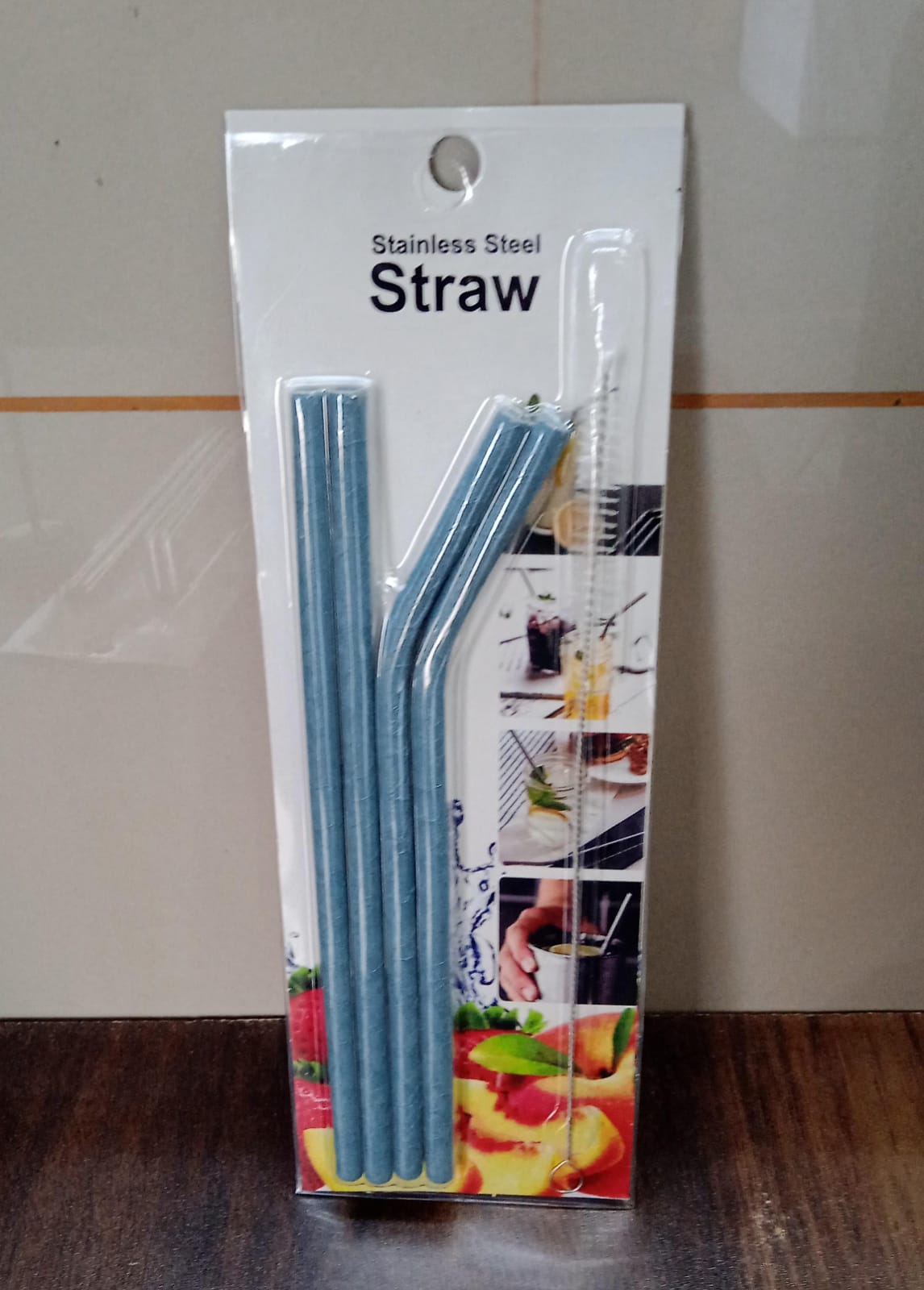 Reusable Stainless Steel Straw with cleaning Brush Long Drinking Straws for Coff - 8542_ss_straw_with_cle_brush_5pc_no1