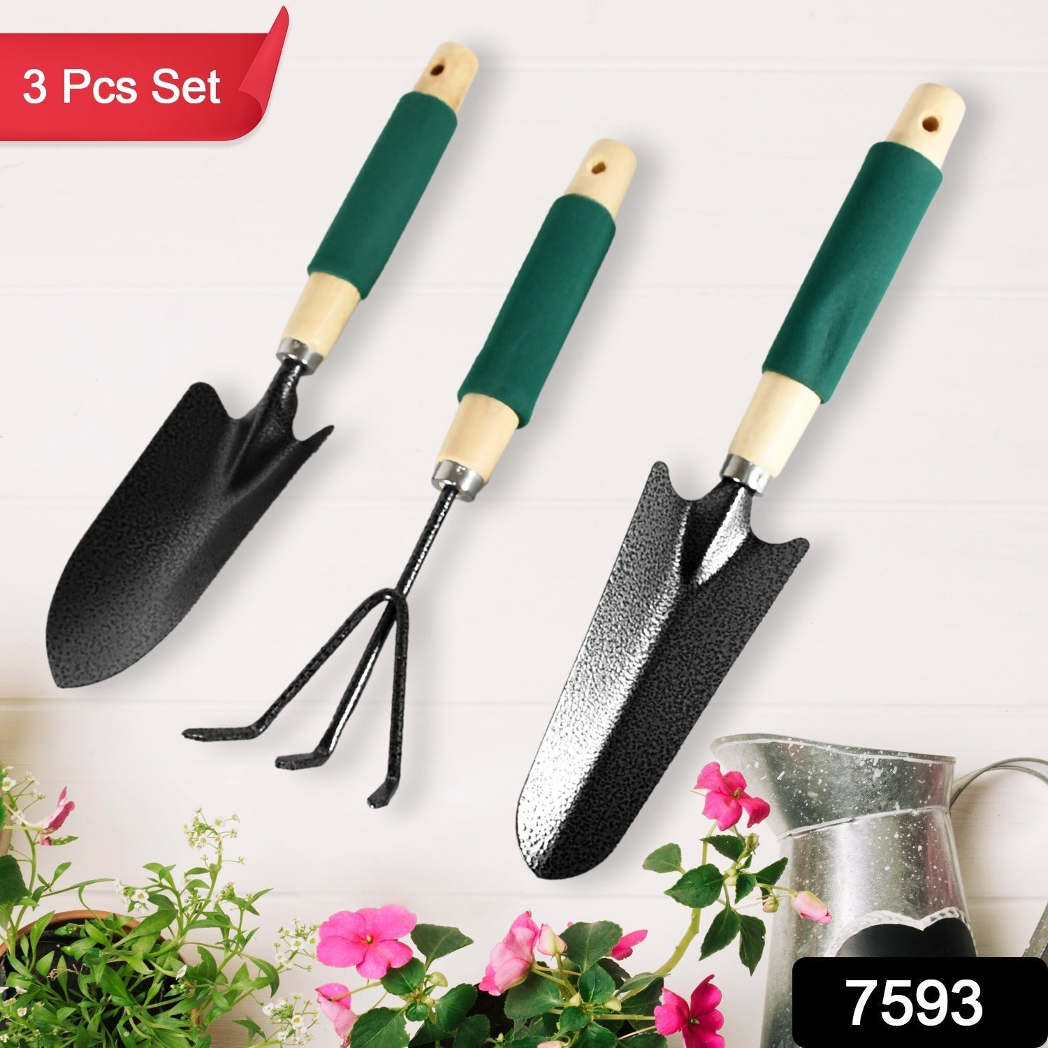 Gardening Tools - Hand Cultivator, Trowel, Heavy Duty with Ergonomic Wooden Hand - 7593_3pc_garden_tools_set