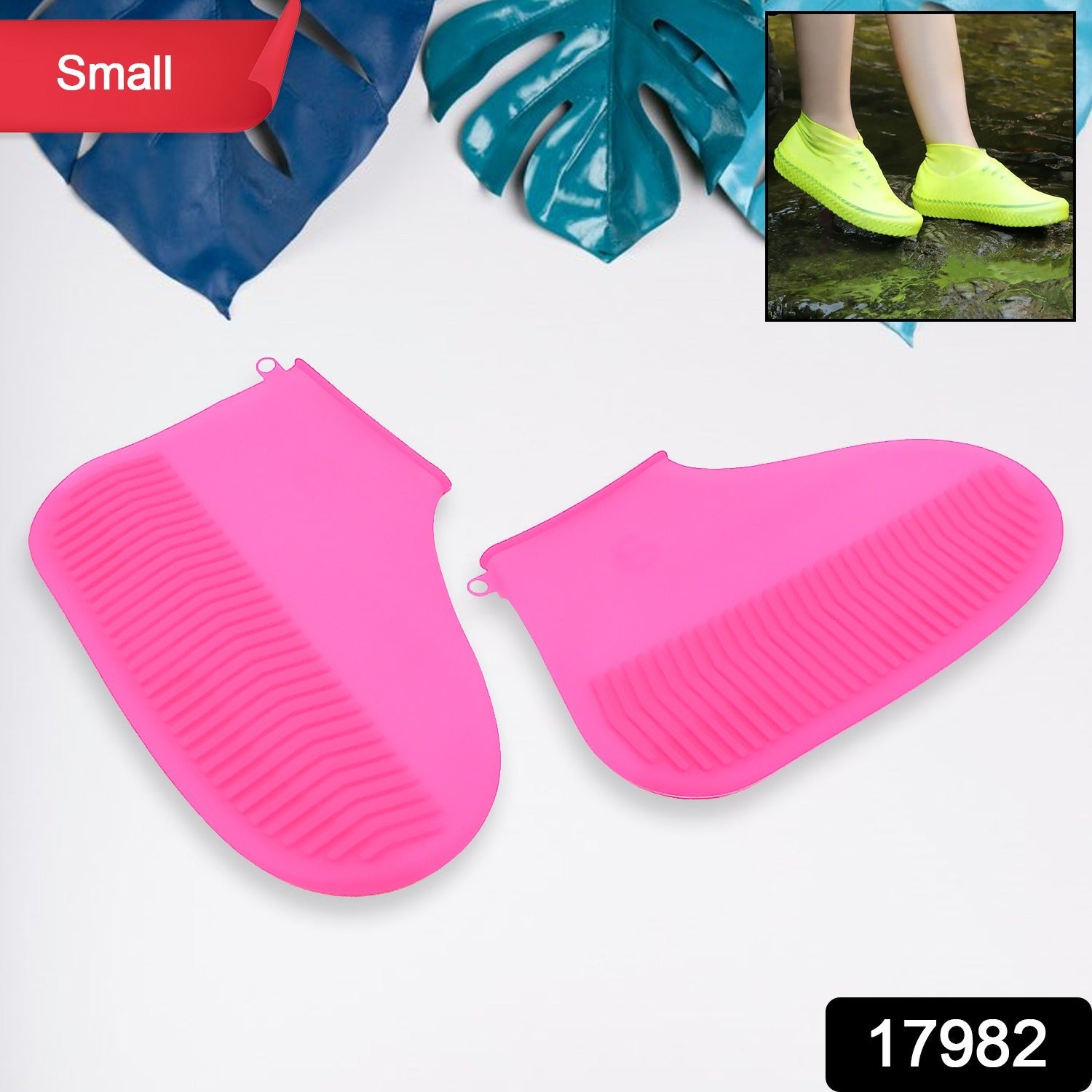 Non-Slip Silicone Rain Reusable Anti skid Waterproof Fordable Boot Shoe Cover (S - 17982_pink_sili_shoe_cover_small