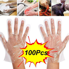 0670 Plastic Transparent Disposable Clear Gloves (White) (100pc) - Superior eMart