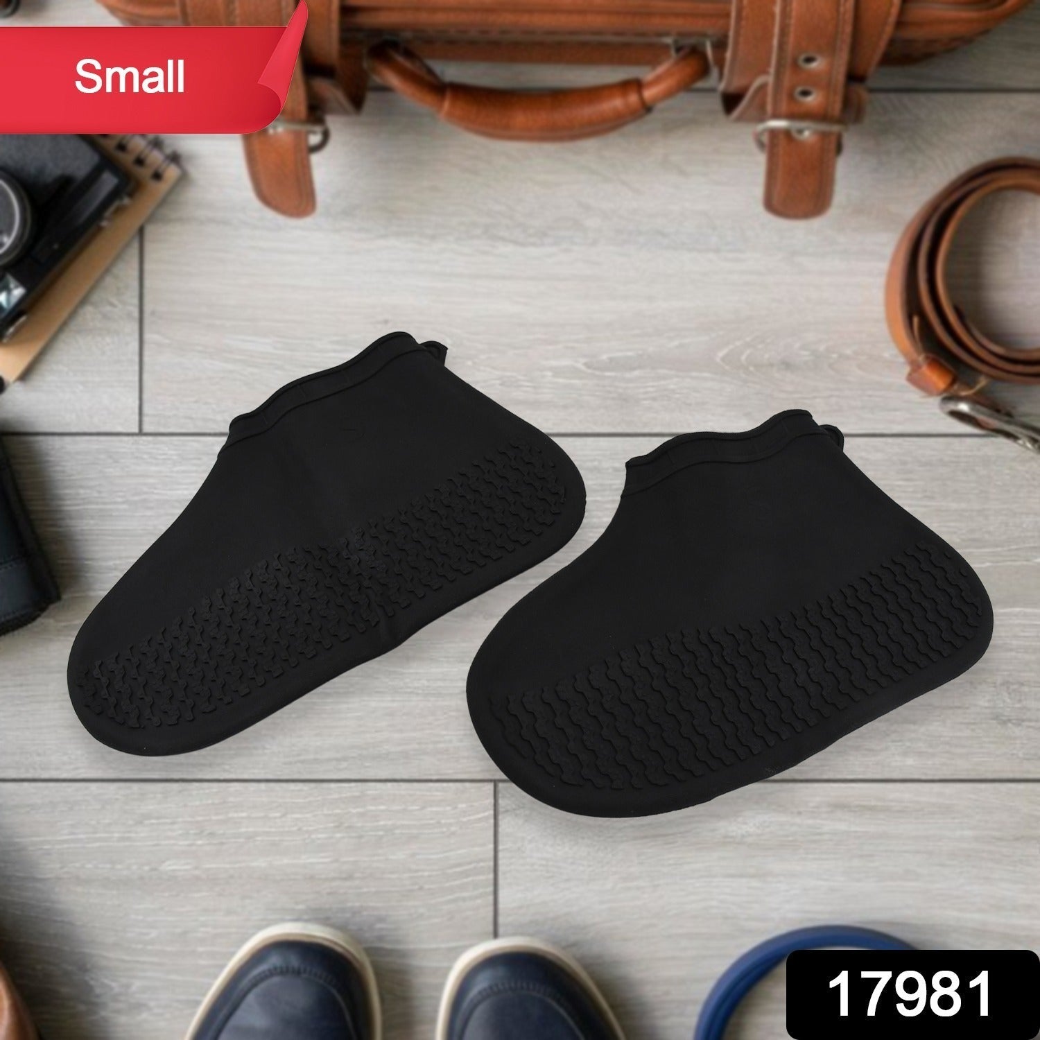 Non-Slip Silicone Rain Reusable Anti skid Waterproof Fordable Boot Shoe Cover (S - 17981_black_sili_shoe_cover_small