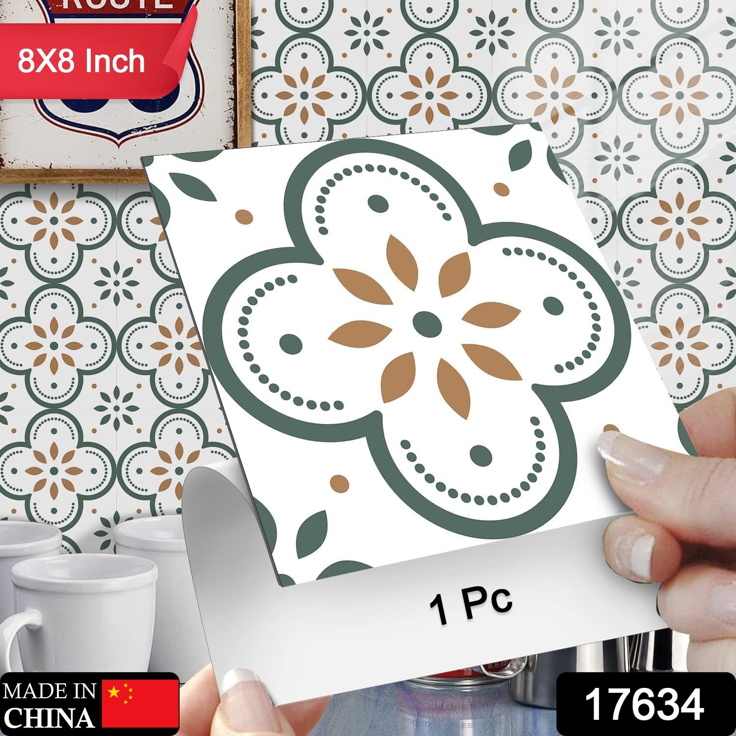 Peel and Stick Floor Tiles Kitchen / Bathroom Backsplash Sticker Detachable Wate - 17634_tiles_stickers_8x8inch_1pc_no2