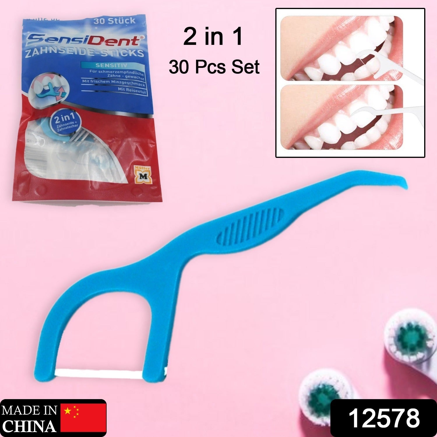 2 In 1 Tooth Picks Flosses, Portable Toothpicks, Resealable Oral Care Dental Flo - 12578_2in1_toothpick_sticks_30pc