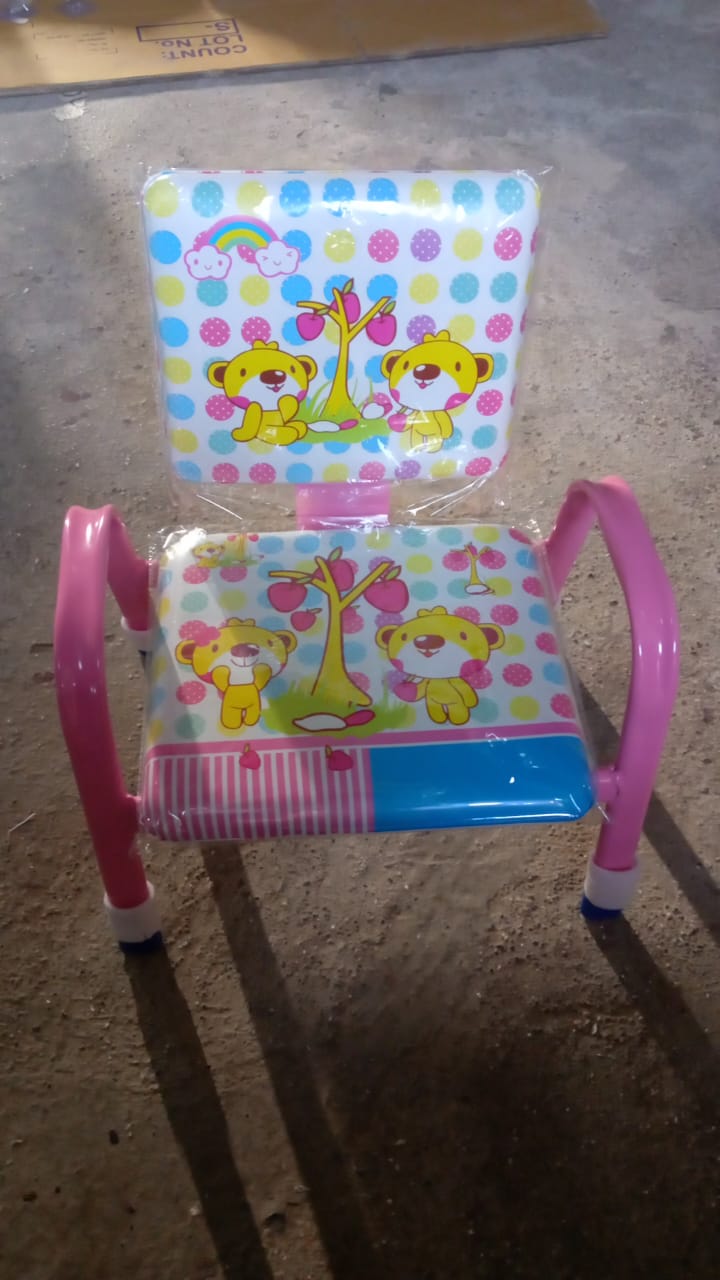 Colorful baby chair with cushion featuring playful animal designs, ideal for children's rooms