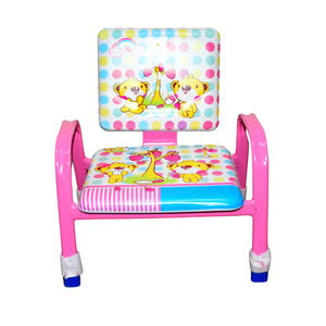 Colorful pink baby chair with cushion featuring cute animal prints for comfortable seating