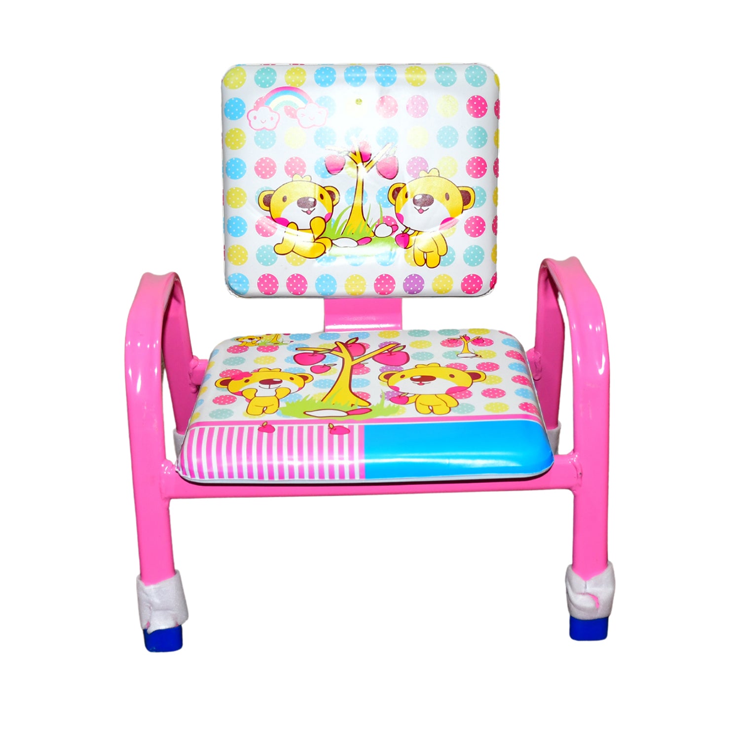 Colorful pink baby chair with cushion featuring cute animal prints for comfortable seating