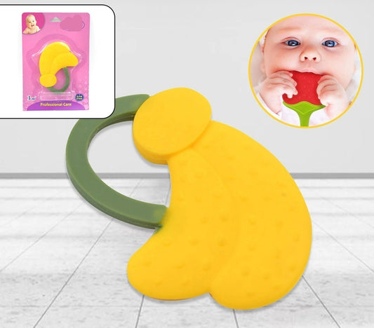 Bright Yellow Non-Toxic Baby Silicone Teether with Soft Grip for Infant Comfort
