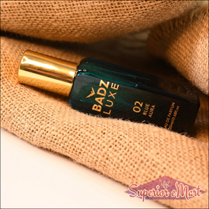 Badz Luxe perfume set with elegant bottle design and fresh blue aura scent for a luxurious experience