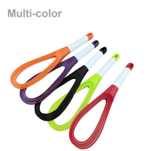 Set of colorful balloon whisk mixers for kitchen in orange, purple, black, green, and red for efficient cooking
