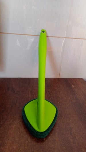 Superior eMart bathroom cleaning brush with a green handle and a triangular base for easy storage