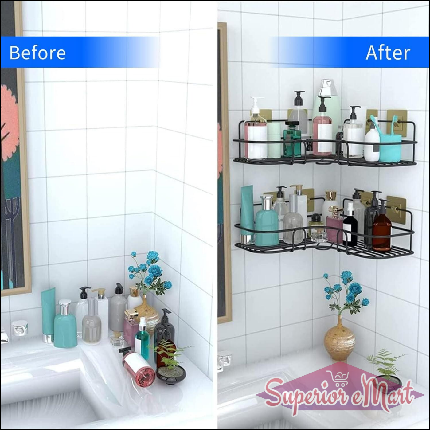 Bathroom Wall Shelf Set 2-Piece Metal - Superior eMart