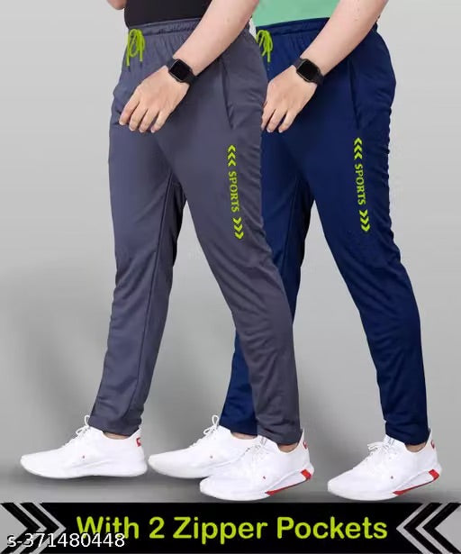 Track Pants for Men || Activewear Pants || Men’s Joggers Polyester with 2 Side Zipper Pockets Casual Trousers Stretchable (Sports | Gym | Yoga) (Green Sport)(Pack of 2)